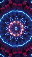 Circular animation of pattern with neon lights in the center. Kaleidoscope VJ loop Vertical video