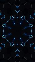 Circular pattern with blue lights on black background. Kaleidoscope VJ loop Vertical video