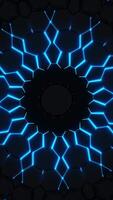 Black background with blue lights and circular hole. Kaleidoscope VJ loop Vertical video