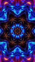 Blue and yellow flower with black background and blue and yellow flower. Kaleidoscope VJ loop Vertical video