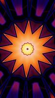 Circular object with yellow center surrounded by blue. Kaleidoscope VJ loop Vertical video