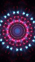 Circular object with red and blue center in the middle. Kaleidoscope VJ loop Vertical video