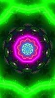 Green and yellow flower with lights. Kaleidoscope VJ loop Vertical video