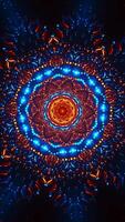 Blue and orange circular pattern with lights. Kaleidoscope VJ loop Vertical video