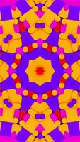 Colorful abstract pattern with yellow and pink flower. Kaleidoscope VJ loop Vertical video