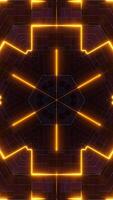 Dark Kaleidoscope Background with Yellow Lines and Squares. Looped Animation Vertical video