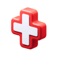 3D Red Cross Medical Icon on Transparent Background glossy medical png