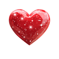 Shiny Red Heart with Sparkles on Transparent Background png