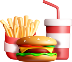 3D Fast Food Combo Burger, Fries, and Drink png