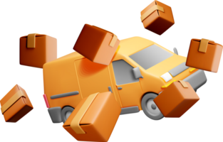 3D Delivery Van with Floating Packages png