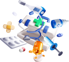 3D Medical Kit with Essential Supplies and Tools png