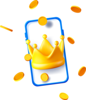 3D Mobile Phone with Crown and Coins Graphics png