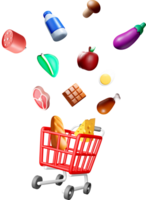 Colorful 3D Grocery Items in Shopping Cart png
