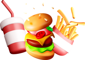 Delicious 3D Burger, Fries, and Drink Combo png