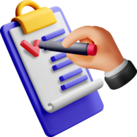 3D Hand Checking Off a List on Clipboard png