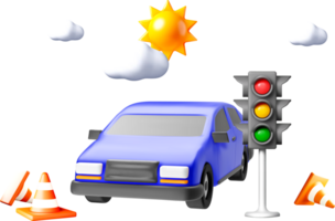 3D Car at Traffic Signal with Obstacles png