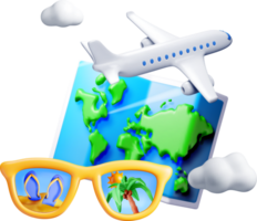 3D Travel Elements Plane, Map, and Glasses png