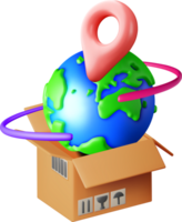 3D World Map with Delivery Box Concept png