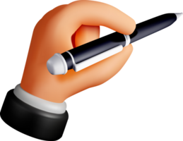 3D Hand Holding a Pen for Writing png