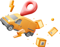 3D Delivery Van with Location Pin and Boxes png