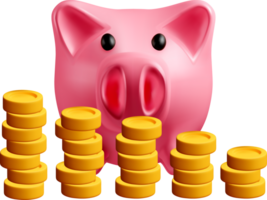 3D Piggy Bank with Stacks of Coins png
