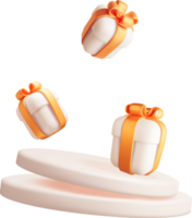 3D Floating Gift Boxes with Orange Ribbons png