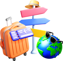 3D Travel Essentials with Luggage and Globe png