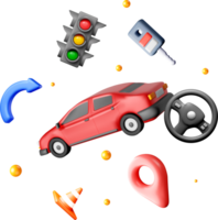 Colorful 3D Car with Traffic Symbols and Icons png