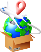 3D Global Delivery Concept with Airplane png