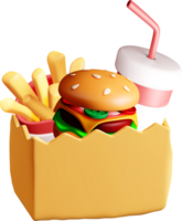 3D Fast Food Combo Burger, Fries, and Drink. png