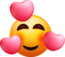 3D Smiley Face with Floating Love Hearts png