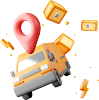 3D Delivery Van with Packages and Location Pin png