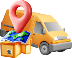 3D Delivery Van with Map and Location Pin png