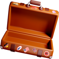 Open 3D Suitcase Filled with Travel Stickers png