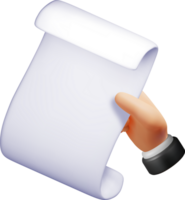 3D Hand Holding a Blank Scroll Illustration png