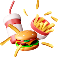 Colorful 3D Fast Food Burger and Fries png