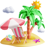 Colorful 3D Beach Scene with Umbrella and Palm png