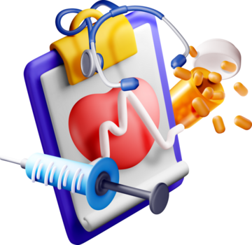 3D Medical Tools and Health Symbols Illustration png