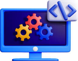 3d computador tela com colorida engrenagens ícone png