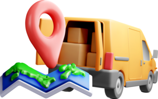 3D Delivery Van with Map and Location Pin. png