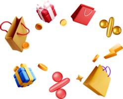 Colorful 3D Gifts and Coins Floating Around png