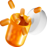 3D Orange Pill Bottle with Capsules Spilling Out png