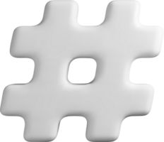 3D White Hashtag Symbol on a Plain Background png
