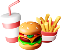 3D Fast Food Set Burger, Fries, and Drink png