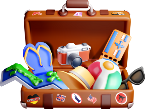 colorida 3d viagem mala de viagem com engrenagem png