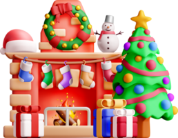 Festive 3D Christmas Scene with Decorated Tree png