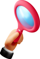3D Hand Holding a Magnifying Glass Icon. png
