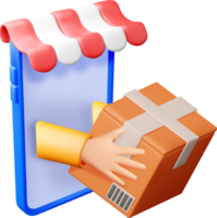 3D Digital Storefront with Delivery Box png