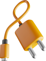 3D Orange Charging Plug with Cable Design png
