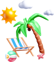Colorful 3D Beach Scene with Palm Tree and Chair png